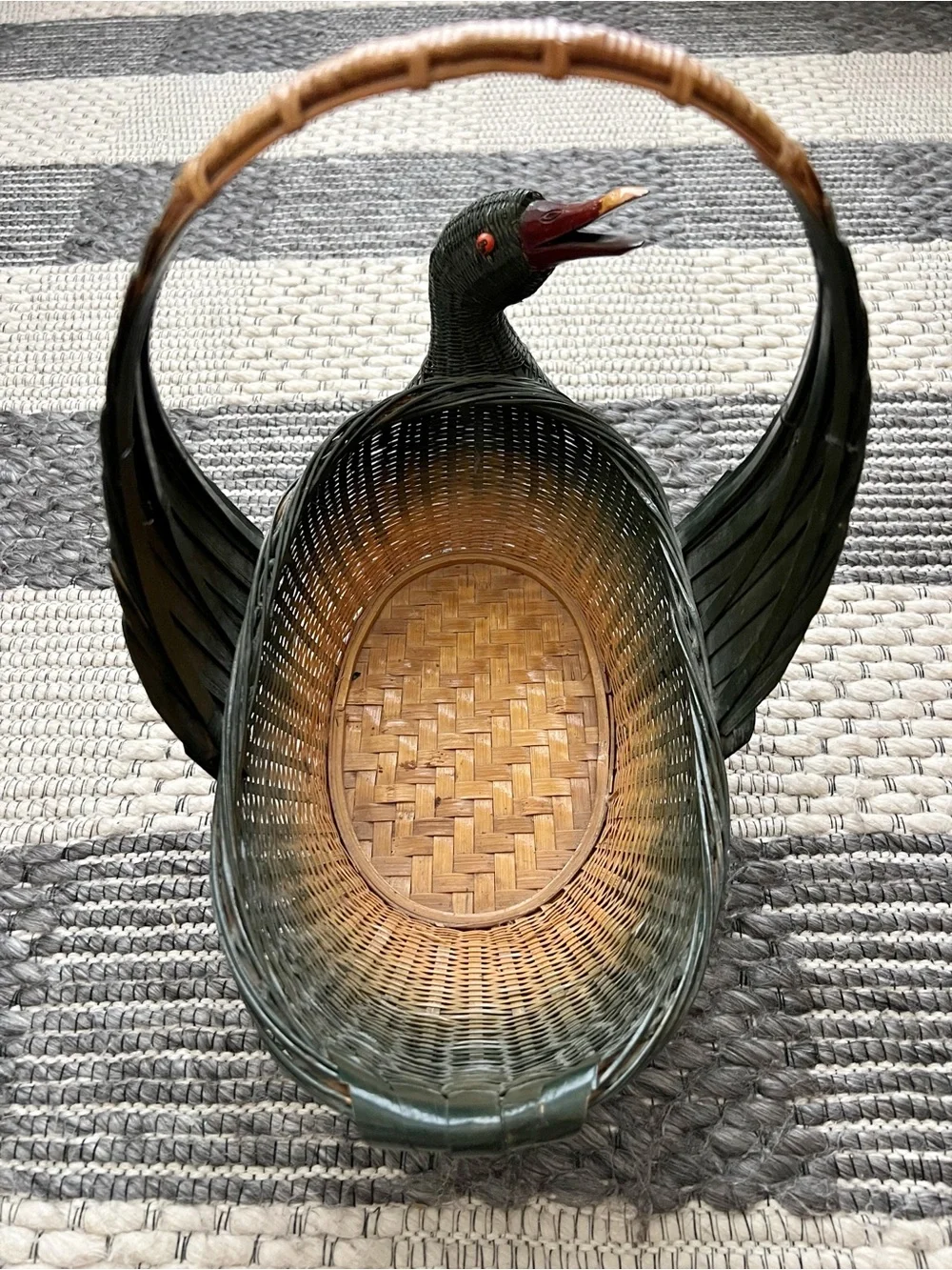 Vintage Zhejiang Handicrafts Duck Basket Woven Bamboo Rattan Basket